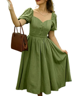 Women's Puff Sleeves Midi Dress