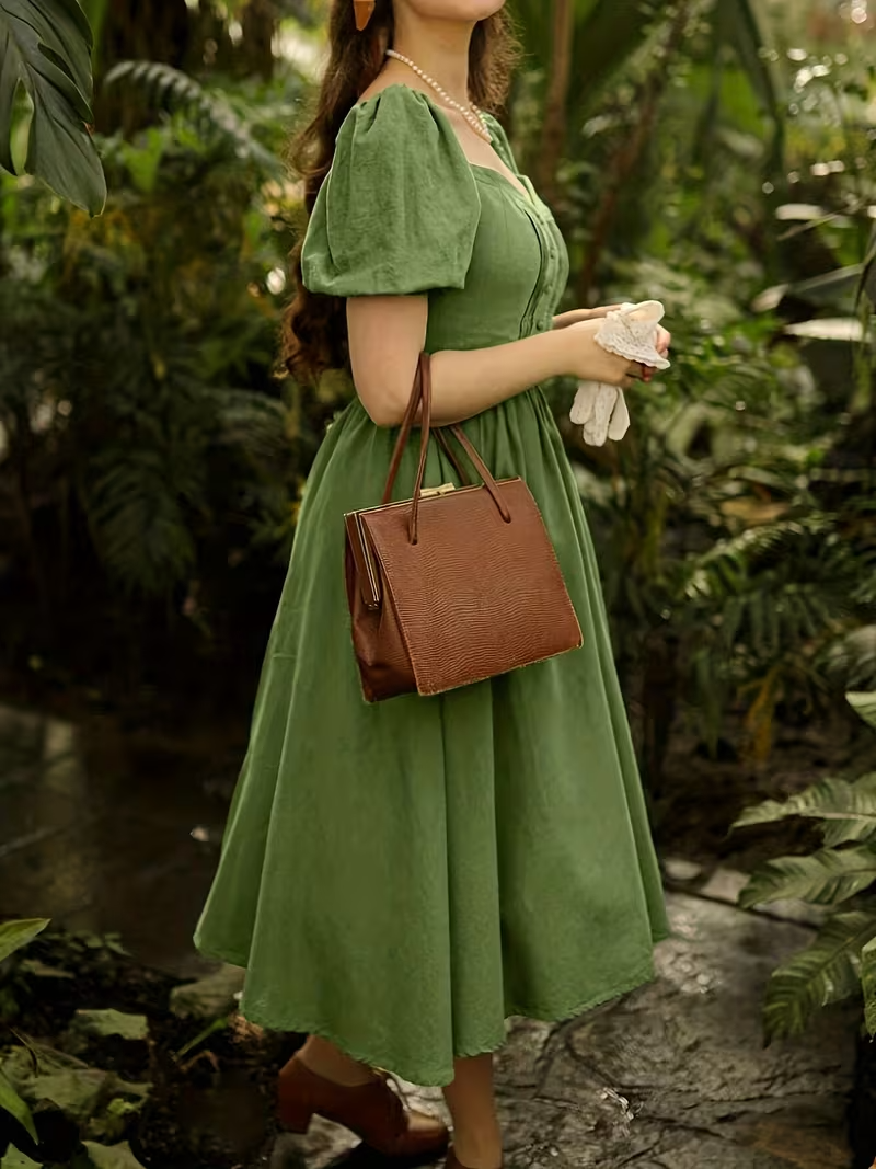 Women's Puff Sleeves Midi Dress