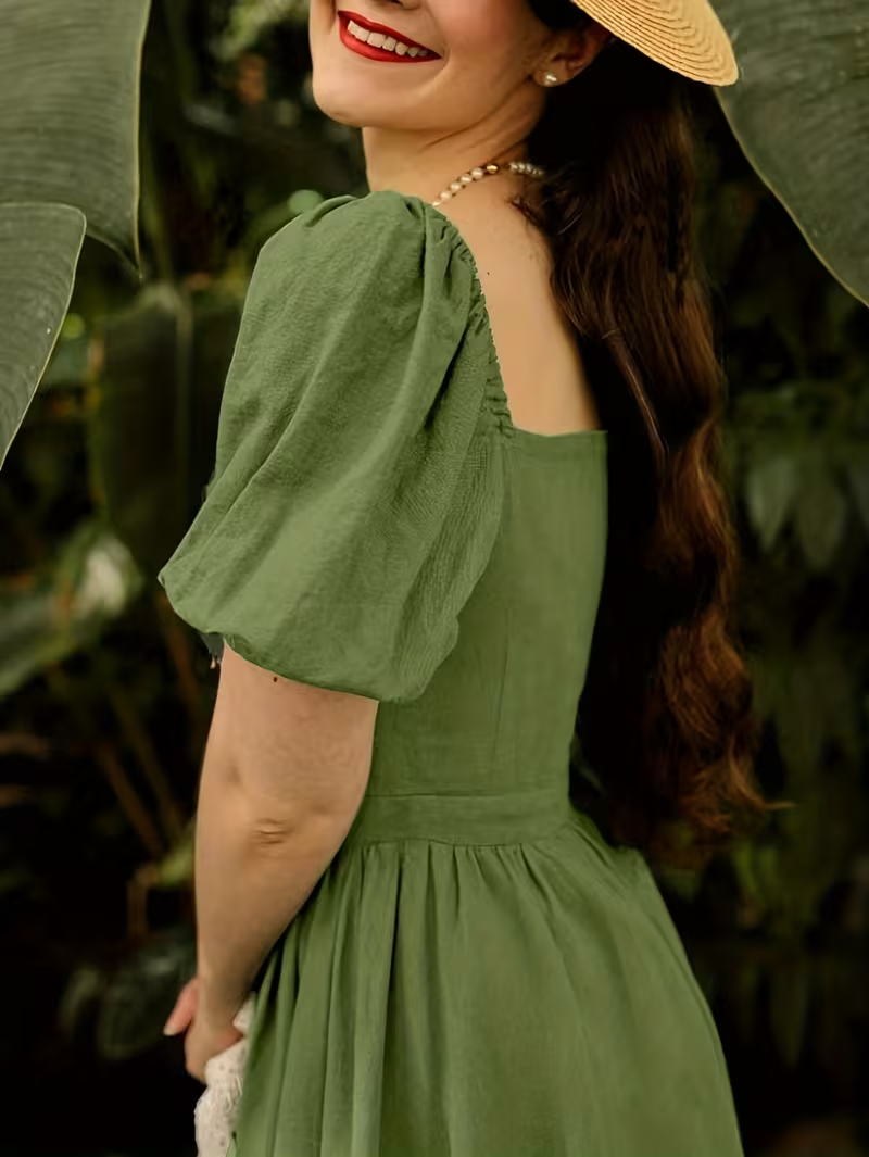 Women's Puff Sleeves Midi Dress