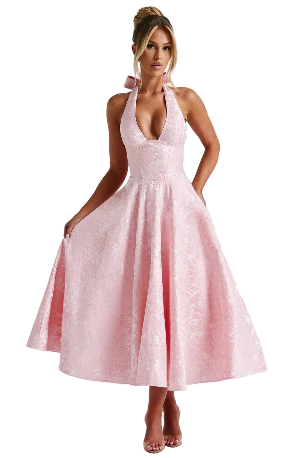 Women’s Halter Midi Dress Flared Skirt