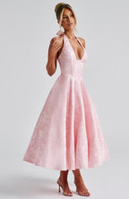 Women’s Halter Midi Dress Flared Skirt