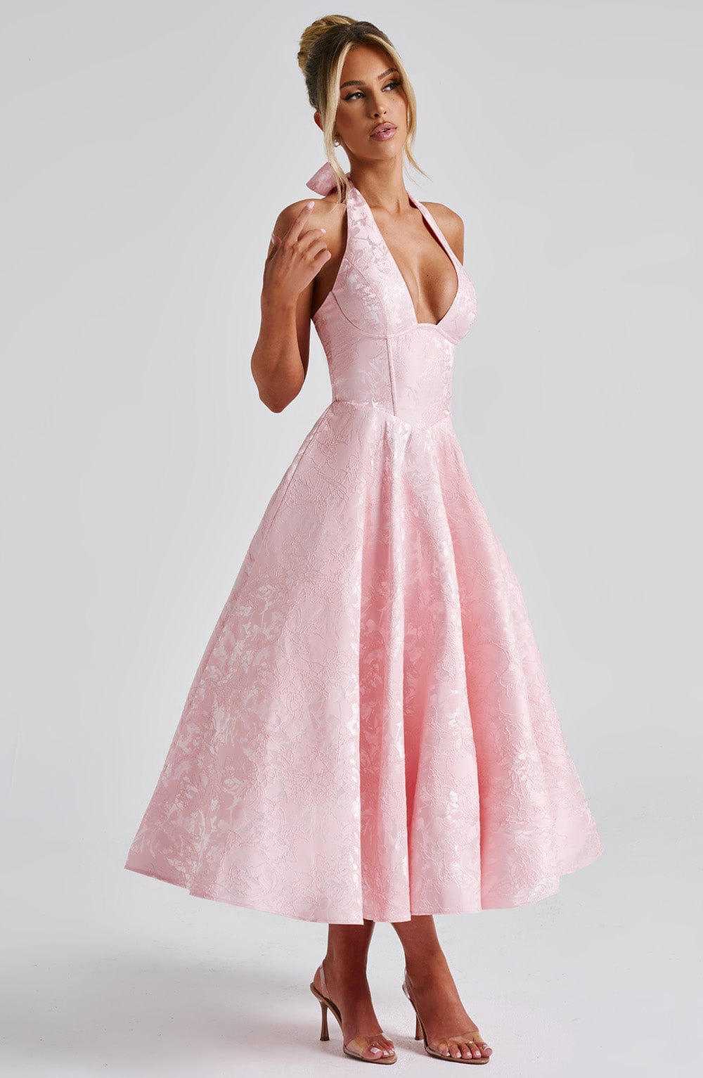 Women’s Halter Midi Dress Flared Skirt
