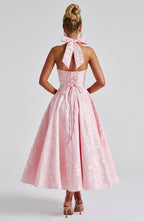 Women’s Halter Midi Dress Flared Skirt
