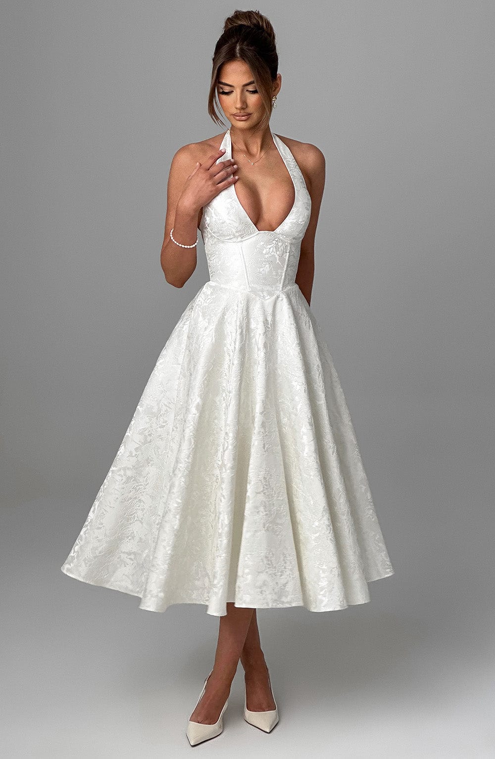 Women’s Halter Midi Dress Flared Skirt