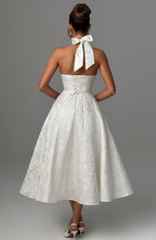 Women’s Halter Midi Dress Flared Skirt