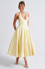 Women’s Halter Midi Dress Flared Skirt