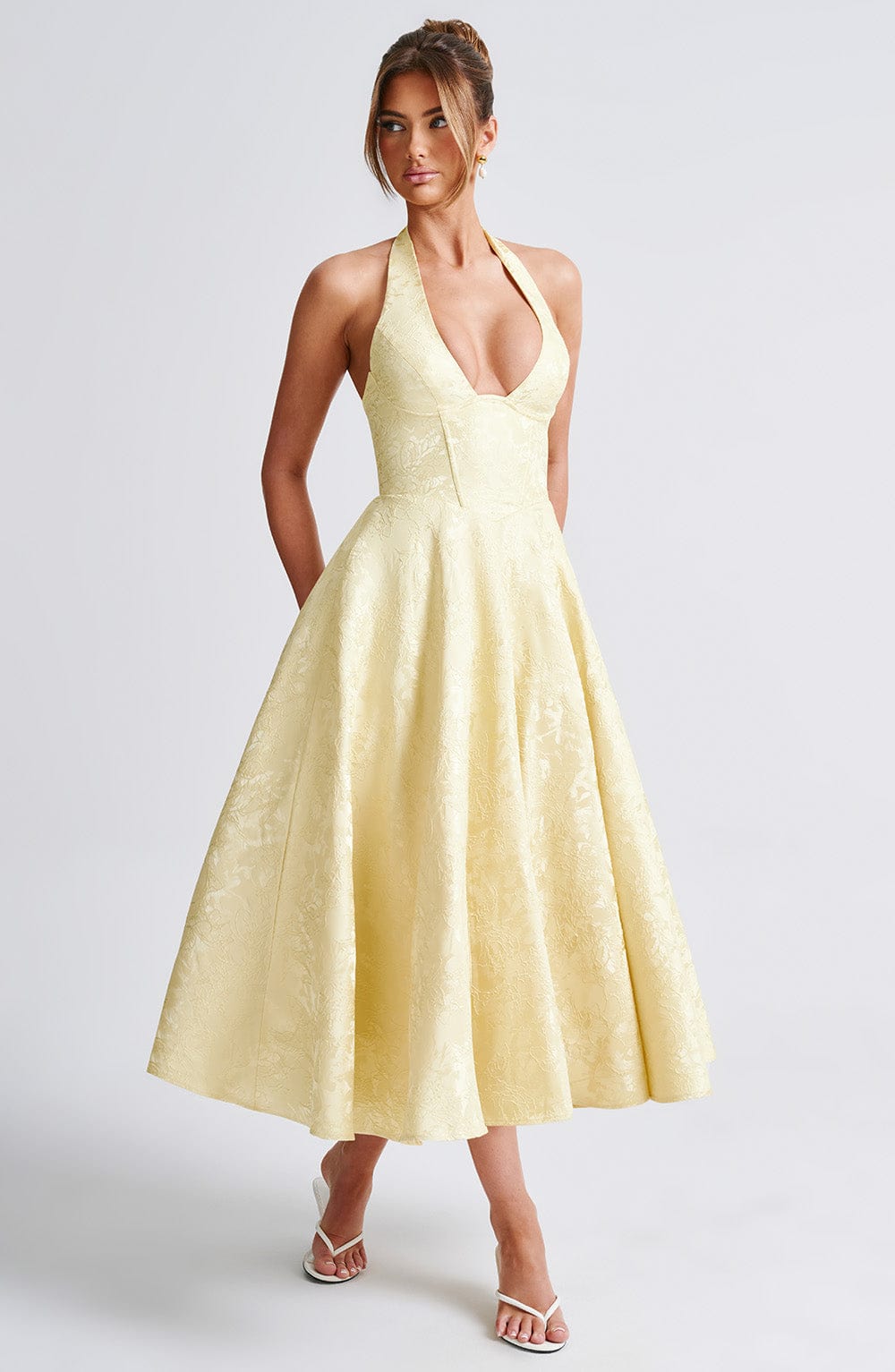 Women’s Halter Midi Dress Flared Skirt