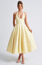 Women’s Halter Midi Dress Flared Skirt