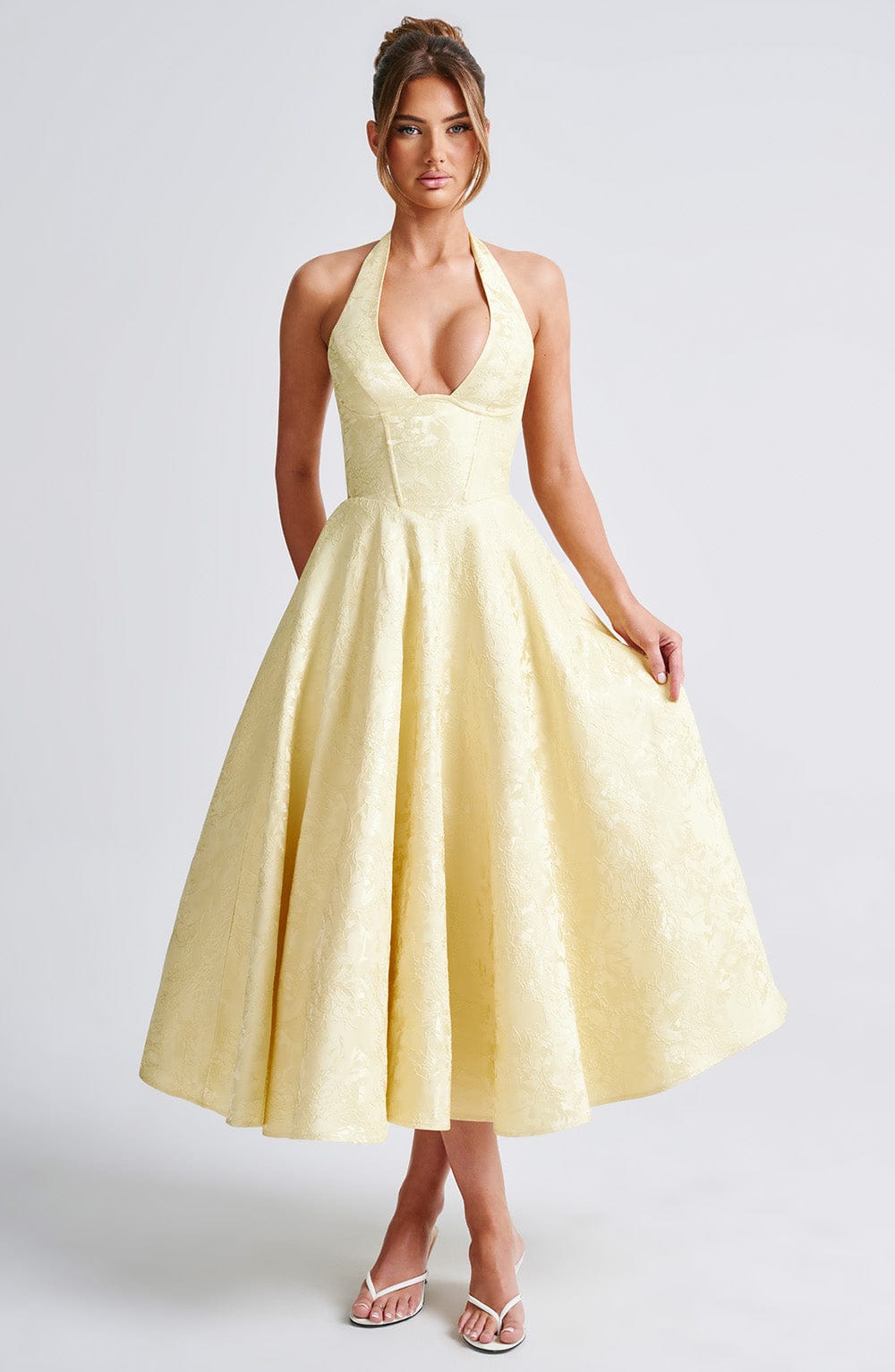 Women’s Halter Midi Dress Flared Skirt