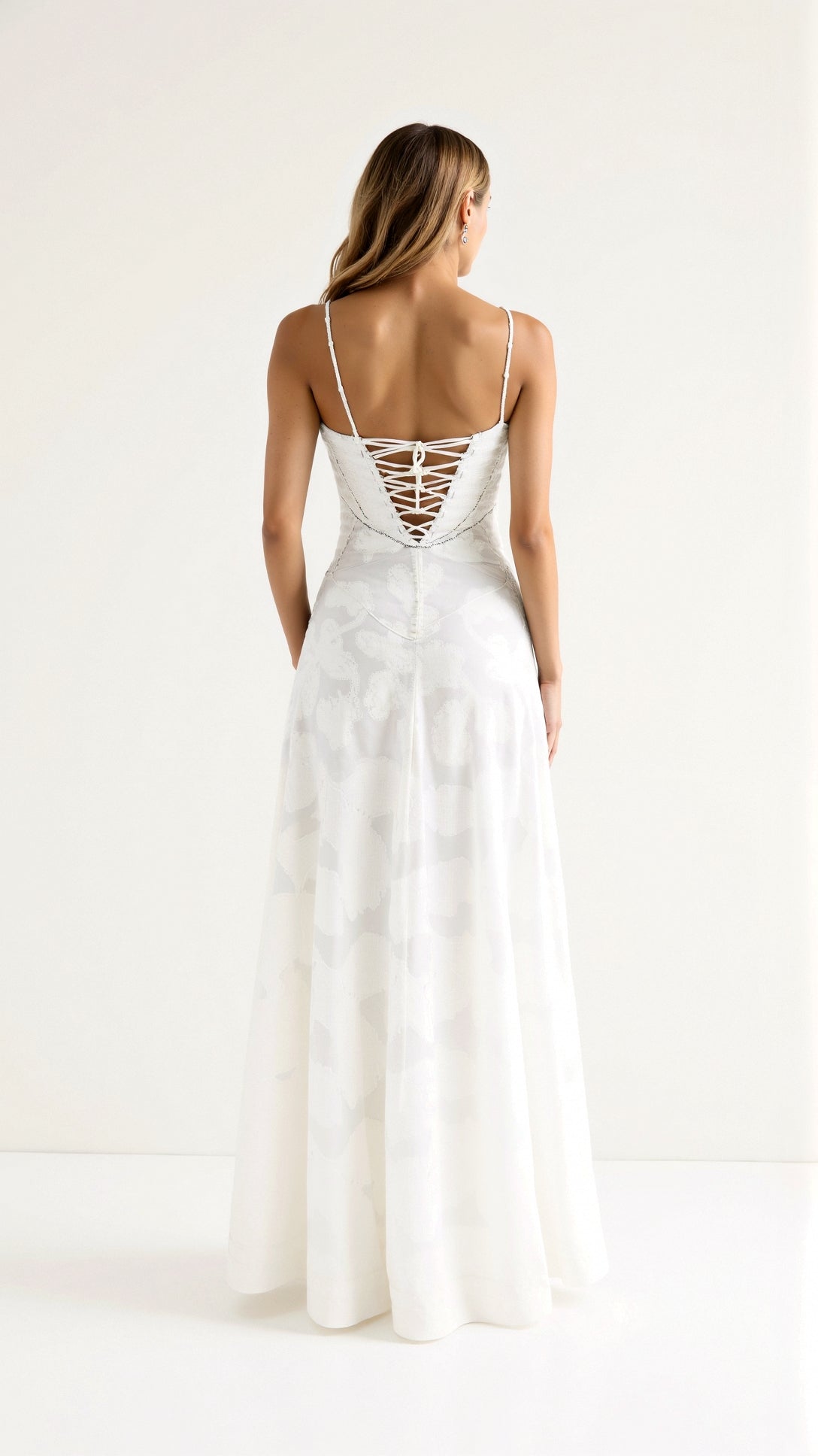 Women's Lace Up Back Maxi Dress Thin Strap
