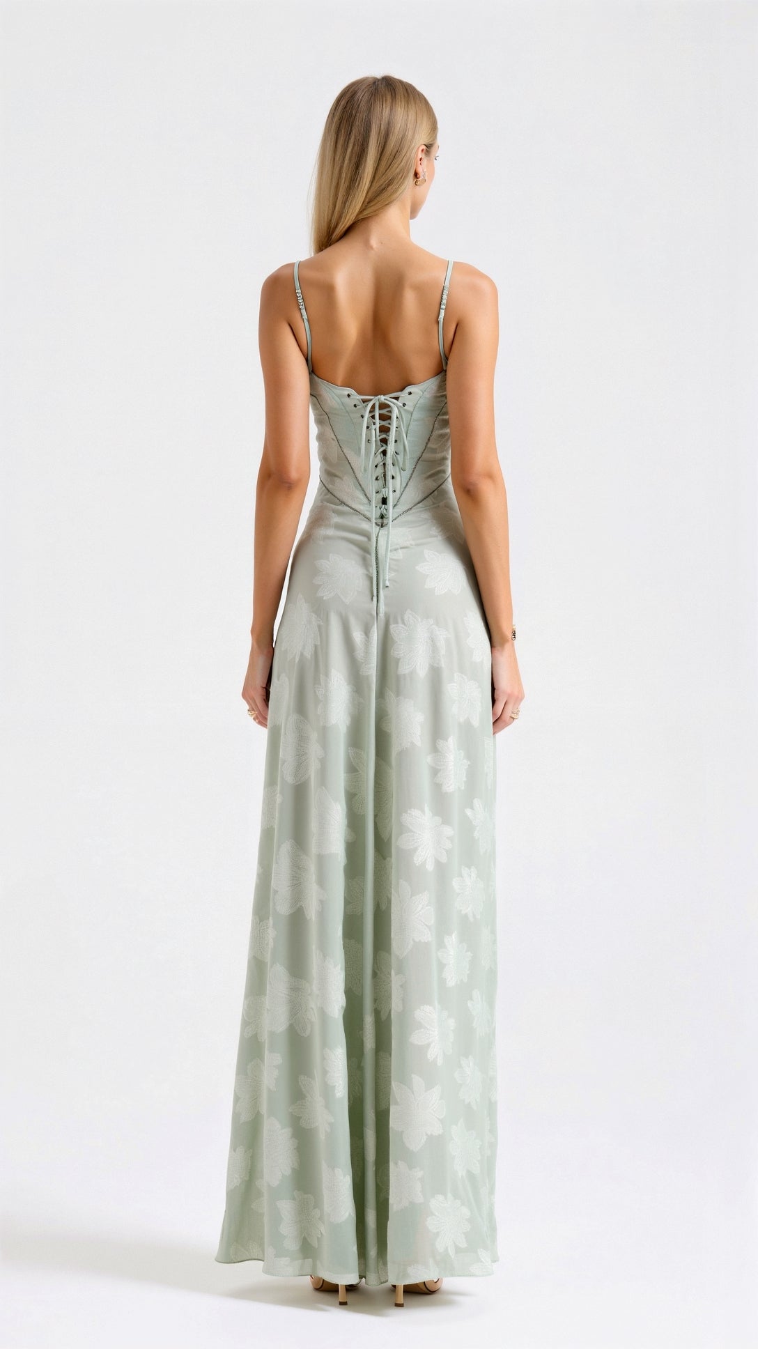 Women's Lace Up Back Maxi Dress Thin Strap