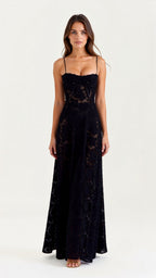 Women's Lace Up Back Maxi Dress Thin Strap