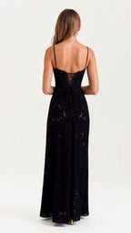 Women's Lace Up Back Maxi Dress Thin Strap