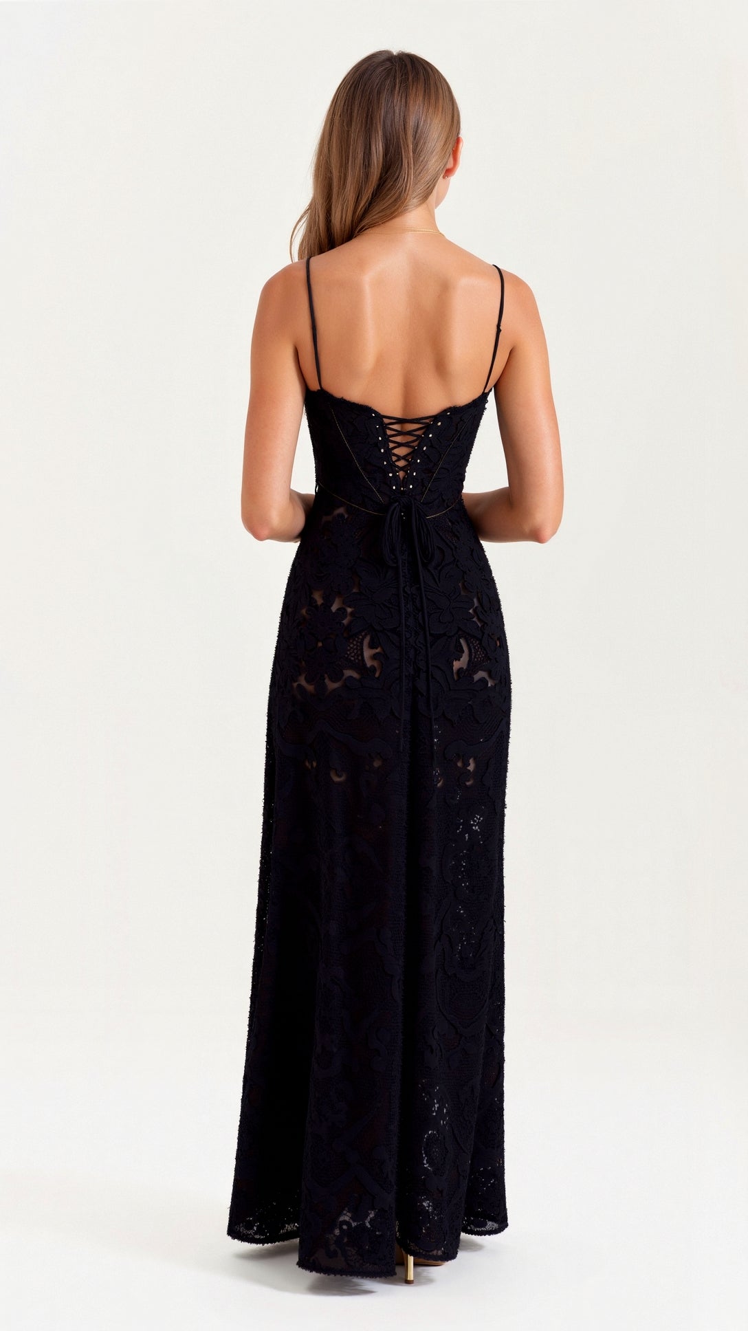 Women's Lace Up Back Maxi Dress Thin Strap