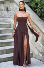 Women’s Long Strapless Dress High Slit