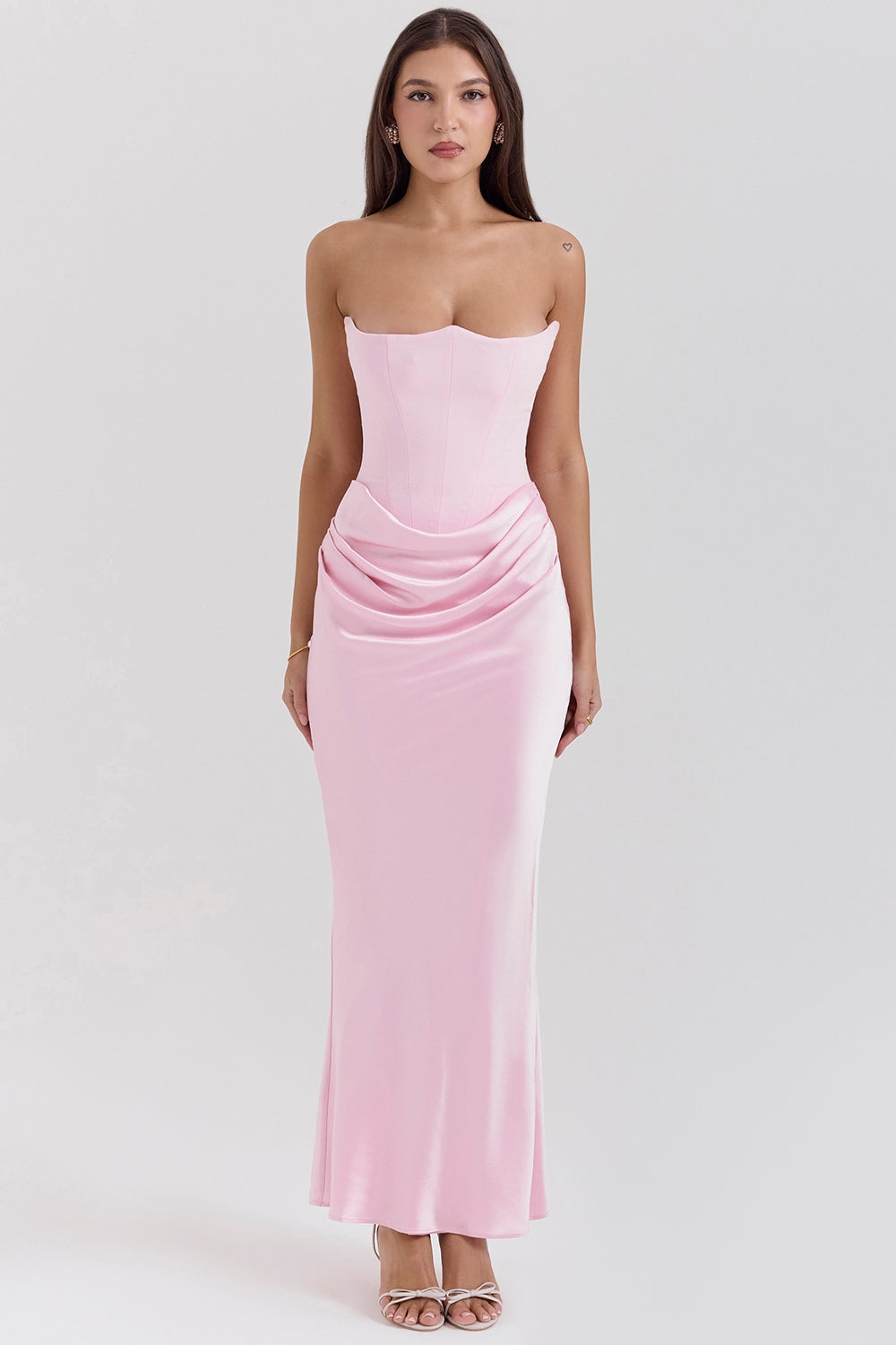 Women’s Strapless Long Dress Draped Waist