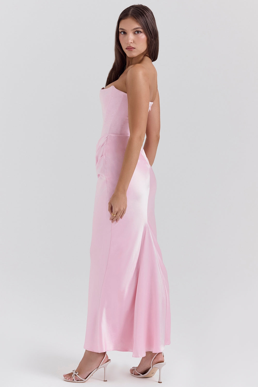 Women’s Strapless Long Dress Draped Waist
