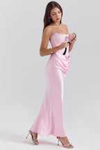 Women’s Strapless Long Dress Draped Waist