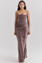 Women’s Strapless Long Dress Draped Waist