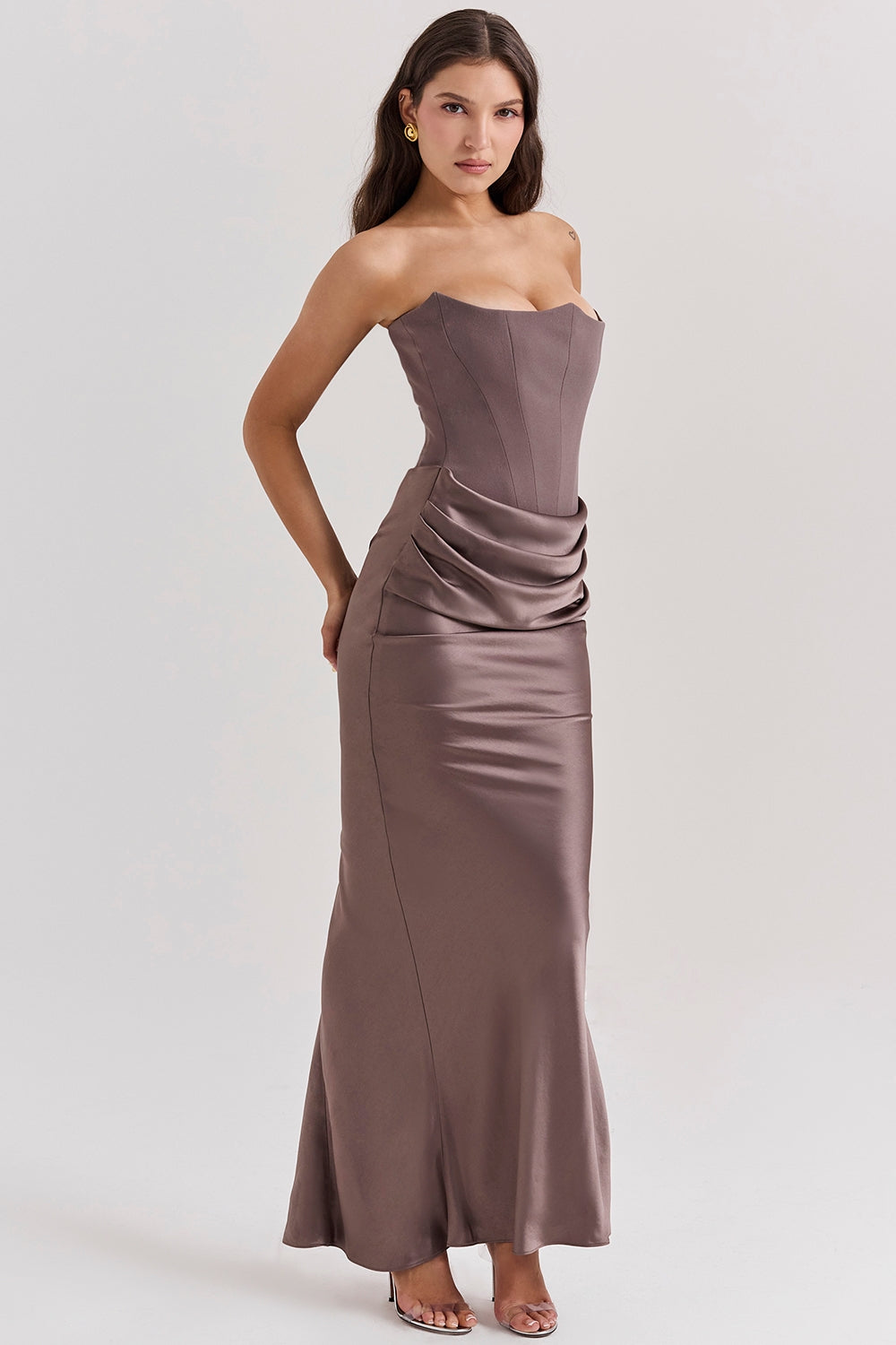 Women’s Strapless Long Dress Draped Waist
