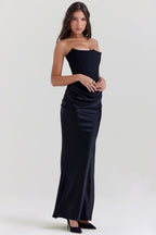 Women’s Strapless Long Dress Draped Waist