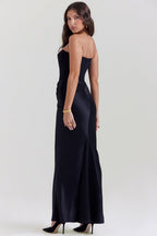 Women’s Strapless Long Dress Draped Waist