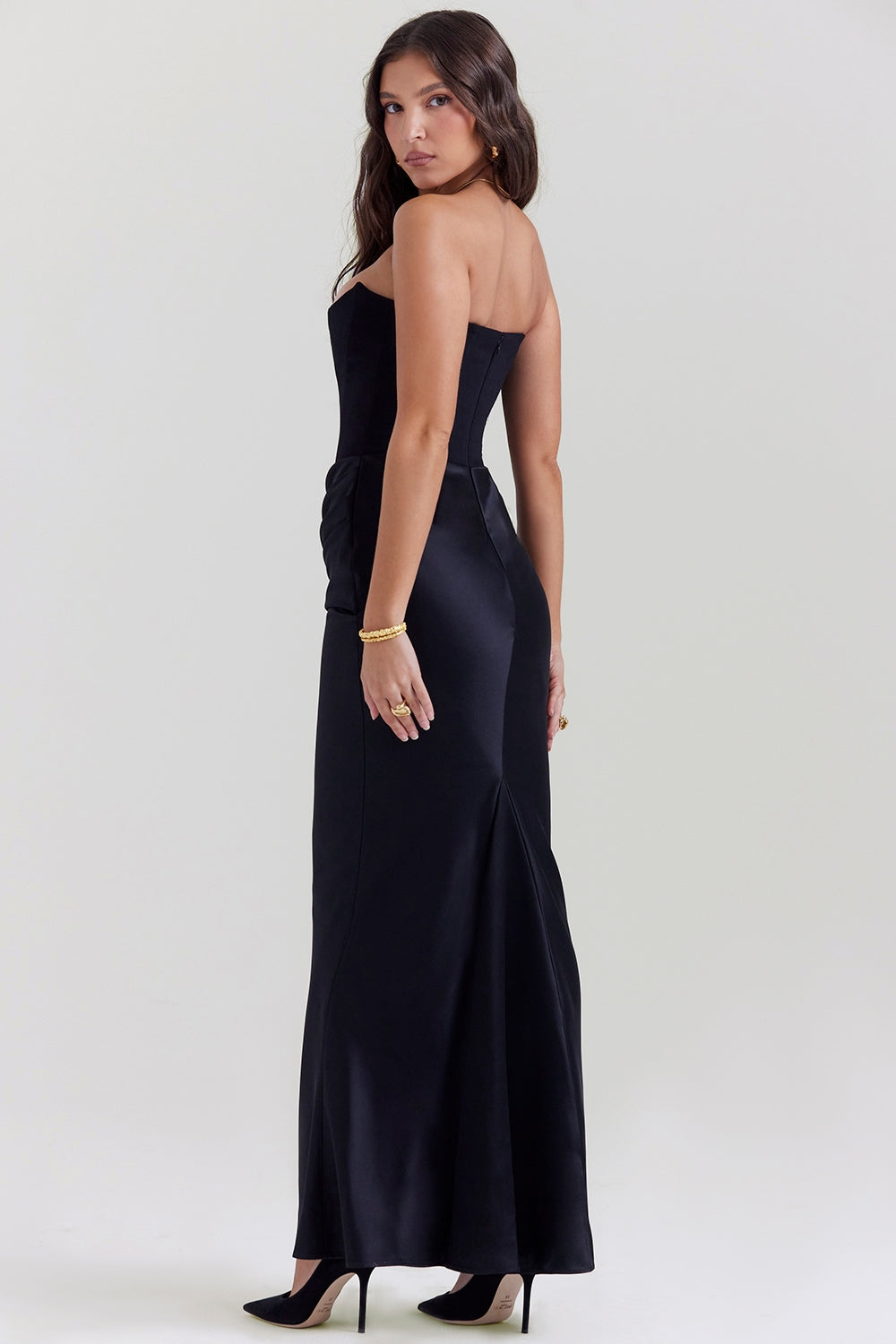 Women’s Strapless Long Dress Draped Waist