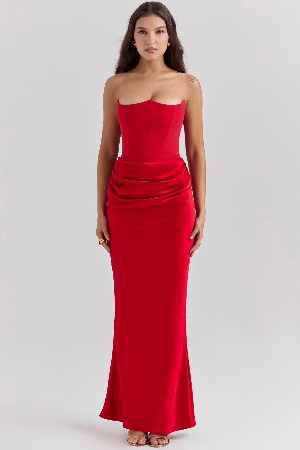 Women’s Strapless Long Dress Draped Waist