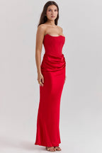 Women’s Strapless Long Dress Draped Waist