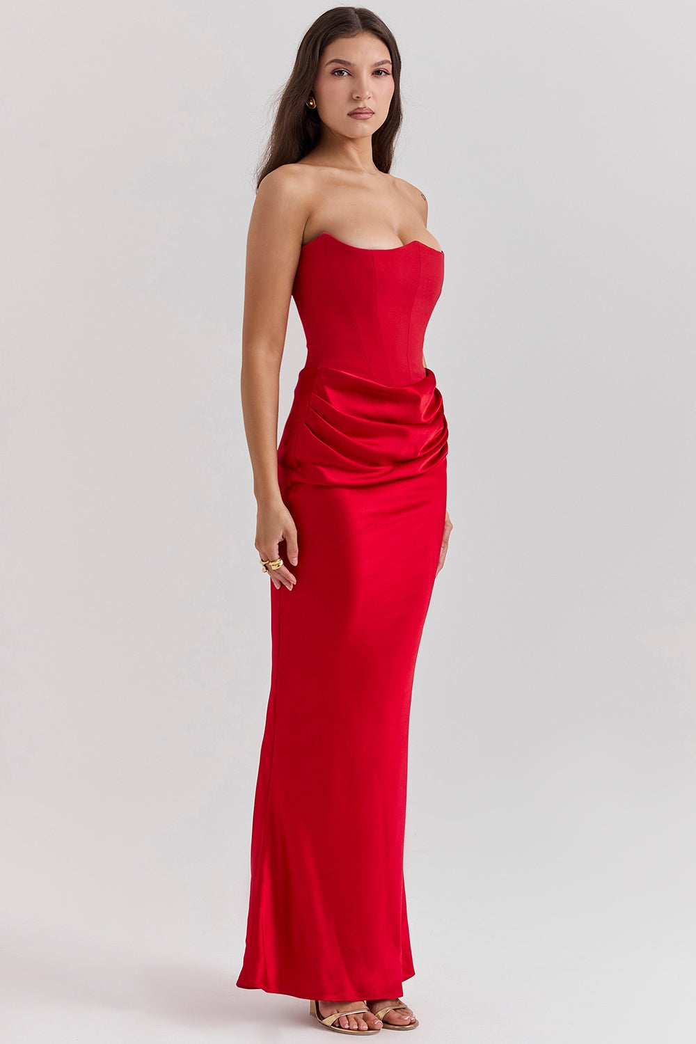 Women’s Strapless Long Dress Draped Waist
