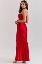 Women’s Strapless Long Dress Draped Waist