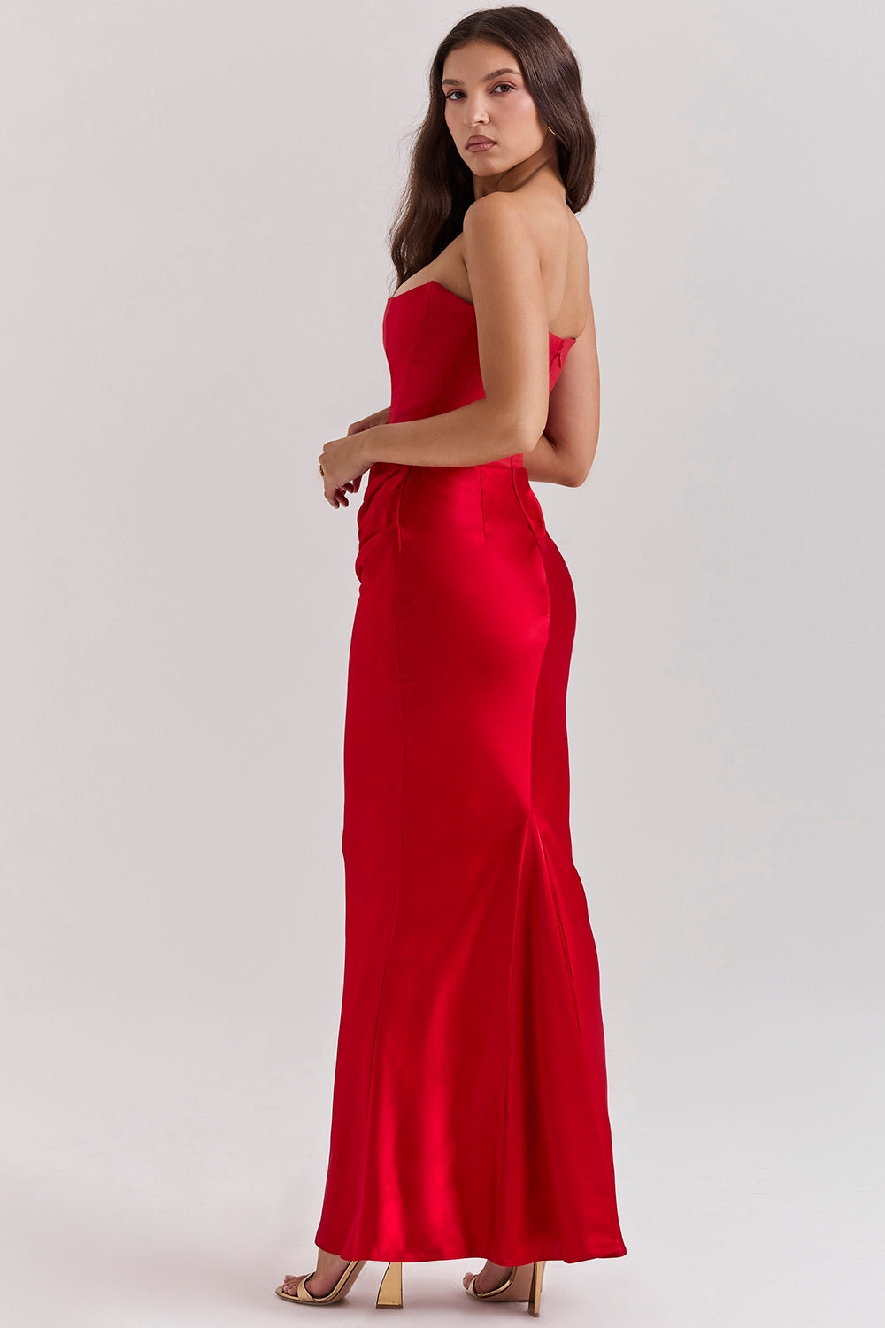 Women’s Strapless Long Dress Draped Waist