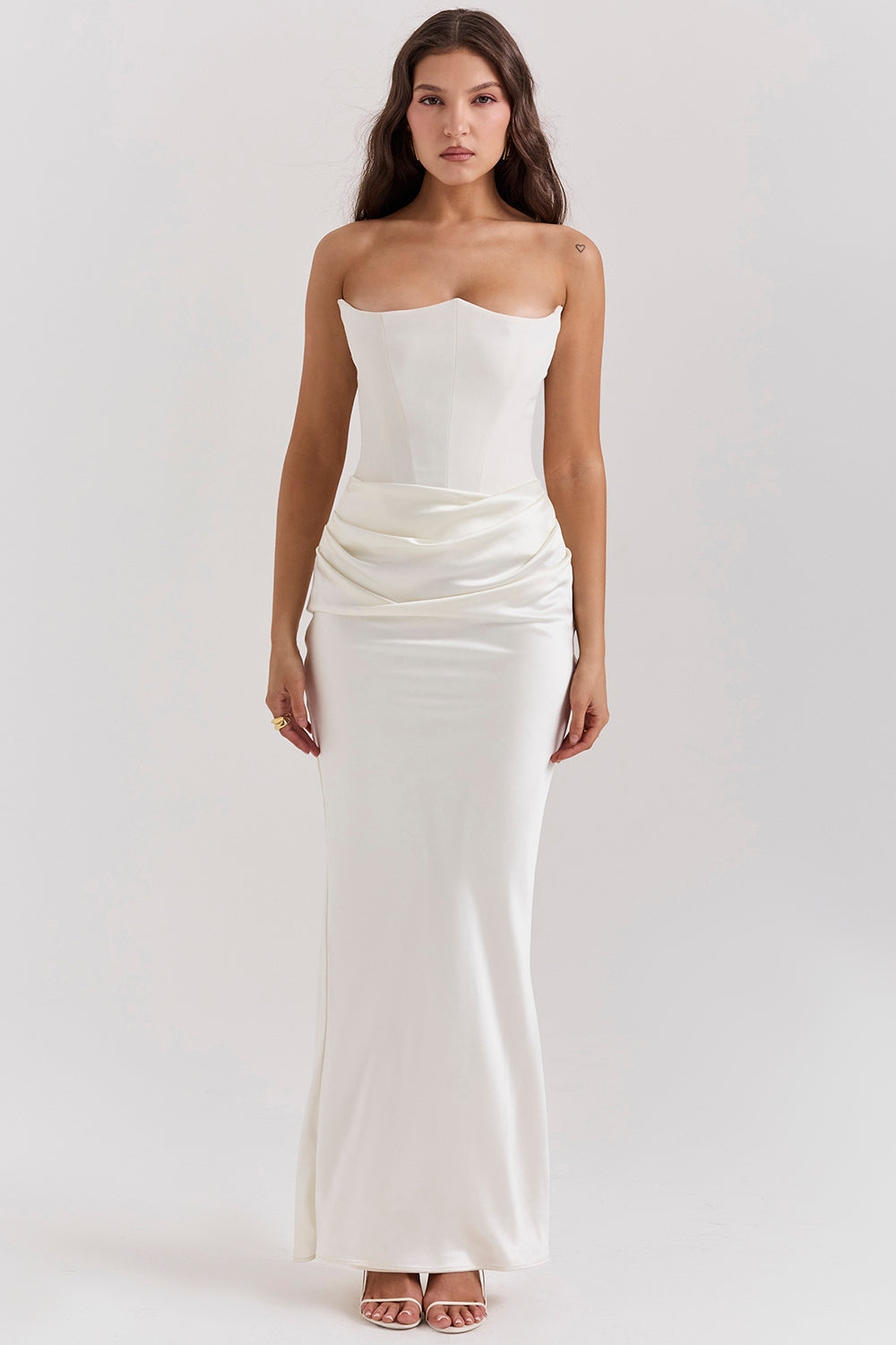 Women’s Strapless Long Dress Draped Waist