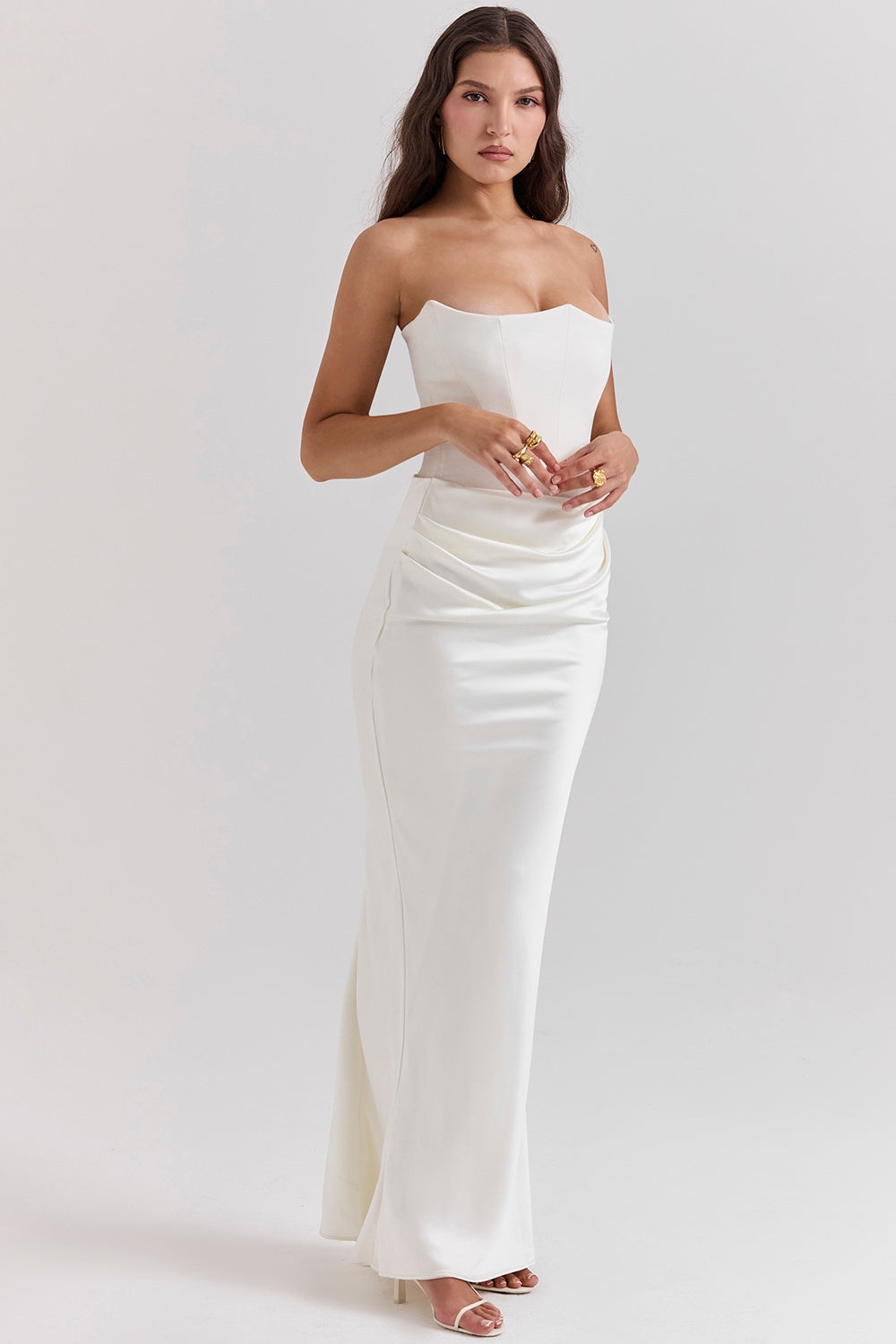 Women’s Strapless Long Dress Draped Waist